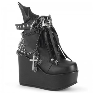 Demonia Poison 107 - Wedge Platform Lace Up Women Ankle Boots Black USA | LT9-09280D2