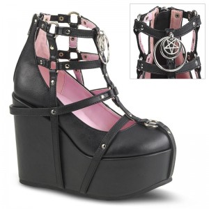 Demonia Poison 25 1 - Wedge Platform Cage Women Ankle Boots Black USA | JN0-06780U2