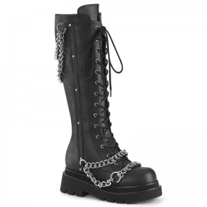 Demonia Renegade 215 - Tiered Platform Lace Up Women Knee-High Boots Black USA | SG7-37723I7