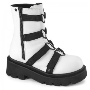 Demonia Renegade 50 - Tiered Platform Strappy Women Ankle Boots White USA | NZ2-96989T1