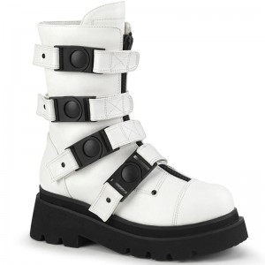 Demonia Renegade 55 - Tiered Platform Strappy Calf High Women Ankle Boots White USA | CL6-49064I8