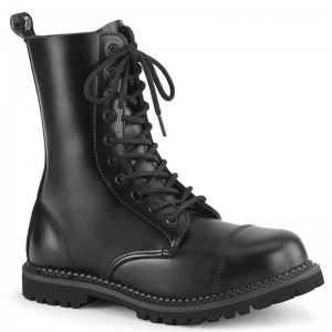 Demonia Riot 10 - Eyelet Leather Steel Toe Lace Up Women Ankle Boots Black USA | RA0-75947A8