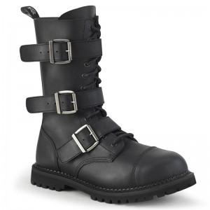 Demonia Riot 12bk - Eyelet Vegan Steel Toe Lace Up Triple Buckle Women Ankle Boots Black USA | EP8-81068W0