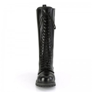 Demonia Riot 20 - Eyelet Goth Punk Leather Steel Toe Lace Up Women Knee-High Boots Black USA | TO6-77877Y3