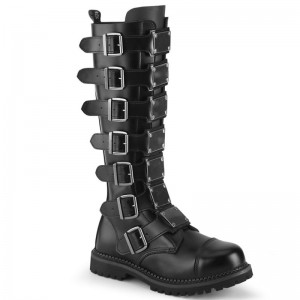 Demonia Riot 21mp - Leather Steel Toe Women Knee-High Boots Black USA | WW3-11001A3