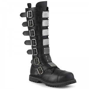 Demonia Riot 21mp - Vegan Steel Toe Men Knee-High Boots Black USA | AV3-65766Q0