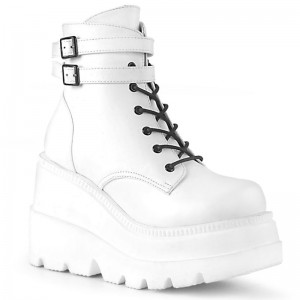 Demonia Shaker 52 - Wedge Platform Lace Up Women Ankle Boots White USA | TJ9-95149L7