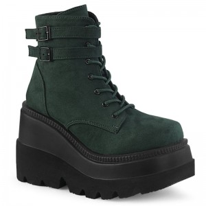 Demonia Shaker 52 - Wedge Platform Lace Up Women Ankle Boots Green USA | GL2-04670S1