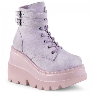 Demonia Shaker 52 - Wedge Platform Lace Up Women Ankle Boots Lavender USA | FH6-54385K4