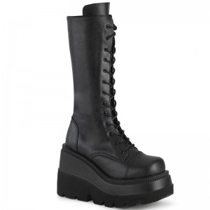 Demonia Shaker 72 - Platform Lace Up Women Mid-Calf Boots Black USA | SA3-12191R3