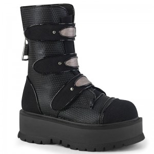 Demonia Slacker 101 - Platform Lace Up Women Mid-Calf Boots Black USA | LV0-27872P9