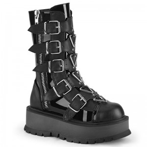 Demonia Slacker 160 - Platform Lace Up Women Mid-Calf Boots Black USA | SN4-43684O9