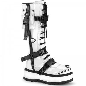 Demonia Slacker 260 - Platform Lace Up Women Knee-High Boots White USA | MY0-89858T3