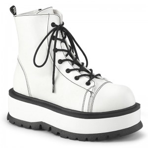 Demonia Slacker 55 - Platform Lace Up Women Ankle Boots White USA | VT6-04230R6