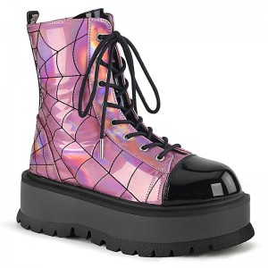 Demonia Slacker 88 - Platform Lace Up Women Ankle Boots Pink / Black USA | BO3-27342G9