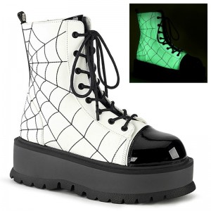 Demonia Slacker 88 - Platform Lace Up Women Ankle Boots White / Black USA | LX0-85808F4