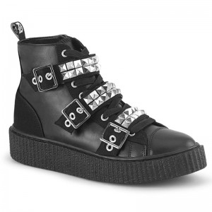 Demonia Sneeker 225 - Platform Rubber High Top Round Toe Lace Up Creeper Men Sneakers Black USA | WG5-65526W6