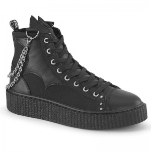 Demonia Sneeker 230 - Platform Rubber High Top Round Toe Lace Up Creeper Women Sneakers Black USA | KG1-87688S5