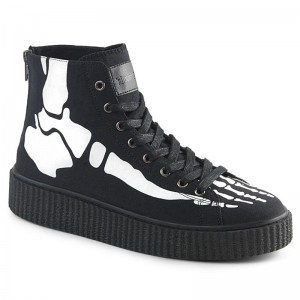 Demonia Sneeker 252 - Platform Rubber High Top Round Toe Lace Up Creeper Men Sneakers Black USA | QB2-09620N3