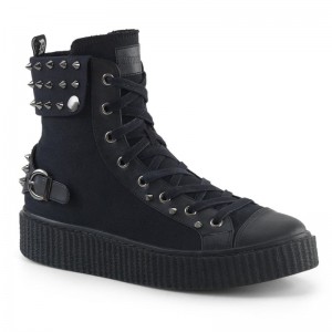 Demonia Sneeker 266 - Platform Rubber High Top Round Toe Lace Up Creeper Men Sneakers Black USA | RS9-94629K2