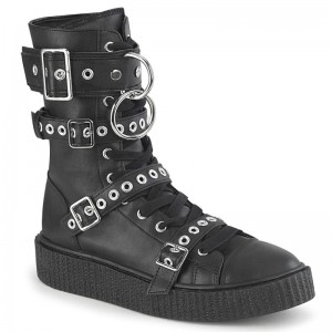 Demonia Sneeker 320 - Platform Rubber Round Toe Lace Up Mid-Calf Creeper Men Sneakers Black USA | DL4-72307B1