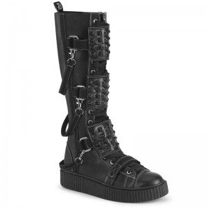 Demonia Sneeker 410 - Platform Rubber Round Toe Lace Up Knee High Creeper Women Sneakers Black USA | DK1-30963H5