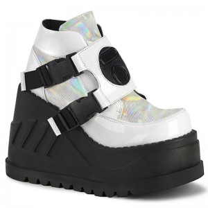 Demonia Stomp 15 - Wedge Platform Women Ankle Boots White Multicolor USA | RC0-12581A4