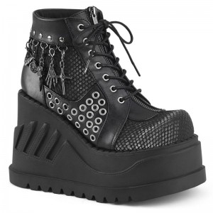 Demonia Stomp 18 - Platform Lace Up Wedge Women Ankle Boots Black / Grey USA | HW5-19021O4