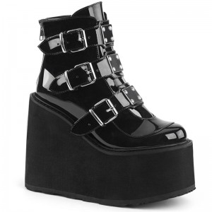 Demonia Swing 105 - Wedge Platform Women Ankle Boots Black / Black USA | SV6-95129I2