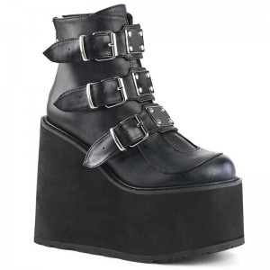 Demonia Swing 105 - Wedge Platform Women Ankle Boots Black USA | EQ5-59155E6