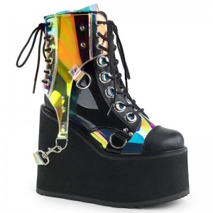 Demonia Swing 115 - Wedge Platform Lace Up Women Ankle Boots Black / yellow USA | IP5-83858K0