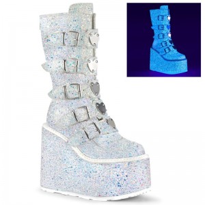 Demonia Swing 230g - Platform Women Mid-Calf Boots White Multicolor USA | YR2-81668G9