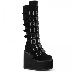 Demonia Swing 815 - Platform Women Knee-High Boots Black / Black USA | CQ5-05130N9