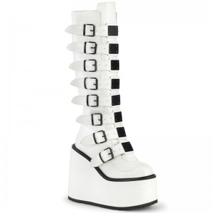 Demonia Swing 815 - Platform Women Knee-High Boots White USA | UW6-42544K2