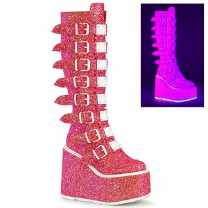 Demonia Swing 815uv - Platform Women Knee-High Boots Pink USA | XC1-74767Y8