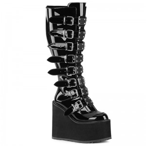 Demonia Swing 815wc - Platform Wide Calf Women Knee-High Boots Black / Black USA | CM1-57225J9