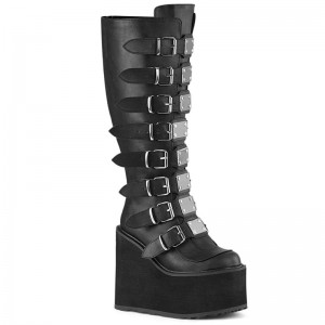 Demonia Swing 815wc - Platform Wide Calf Women Knee-High Boots Black USA | TB8-18261A0