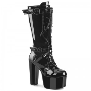 Demonia Torment 218 - Heel Platform Lace Up Women Knee-High Boots Black / Black USA | RM3-64636V9