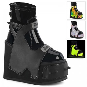 Demonia Transformer 808 - Wedge Platform Stretch Women Ankle Boots Black USA | IY5-58395O3