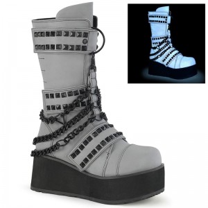 Demonia Trashville 138 - Platform Pyramid Studded Triple Hook and Loop Strap Women Mid-Calf Boots Grey Multicolor USA | EB9-19521R0