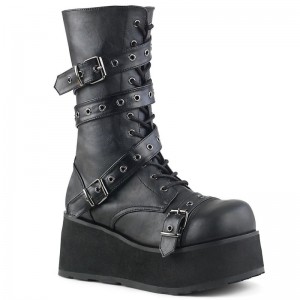 Demonia Trashville 205 - Platform Goth Punk Calf Women Ankle Boots Black USA | DS8-40934J0