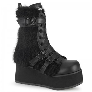 Demonia Trashville 218 - Platform Lace Up Women Mid-Calf Boots Black USA | LR8-72327S1