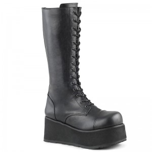 Demonia Trashville 502 - Platform Goth Punk 17 Eyelet Women Knee-High Boots Black USA | UY8-98999K9