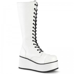 Demonia Trashville 502 - Platform Lace Up Women Knee-High Boots White USA | OF0-72137N2