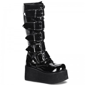 Demonia Trashville 518 - Platform Goth Punk Women Knee-High Boots Black / Black USA | UO6-35243V0