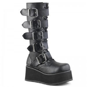 Demonia Trashville 518 - Platform Goth Punk Women Knee-High Boots Black USA | FN4-89488B4