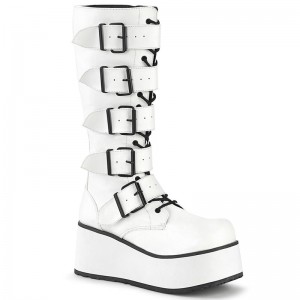 Demonia Trashville 518 - Platform Lace Up Women Knee-High Boots White USA | NH3-50905E9