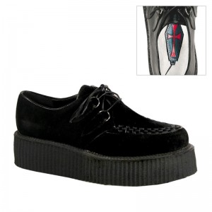 Demonia V creeper 502s - Platform Suede Goth Women Creepers Black USA | KS5-11461L9