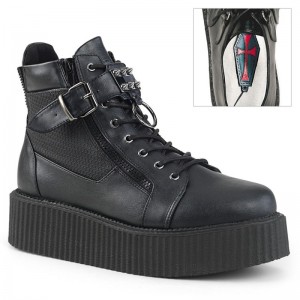 Demonia V creeper 566 - Platform Lace Up Oxford Women Creepers Black USA | SN5-05380E3