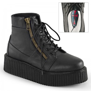 Demonia V creeper 571 - Platform Lace Up Women Creepers Black USA | ON3-17771R8